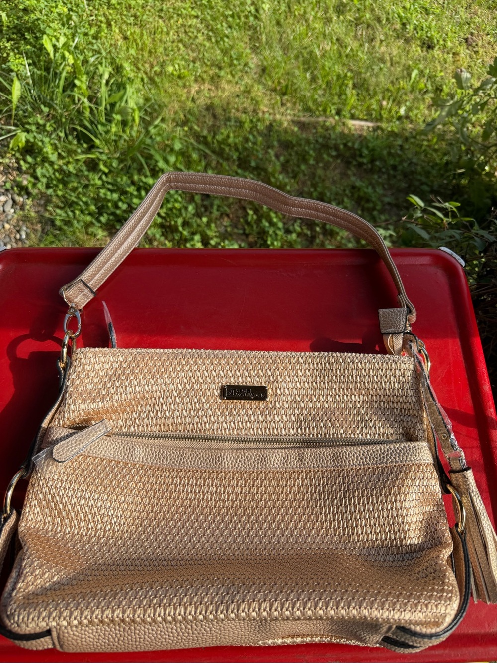 Stone Mountain Accessories Tan Woven Shoulder Bag with Tassel